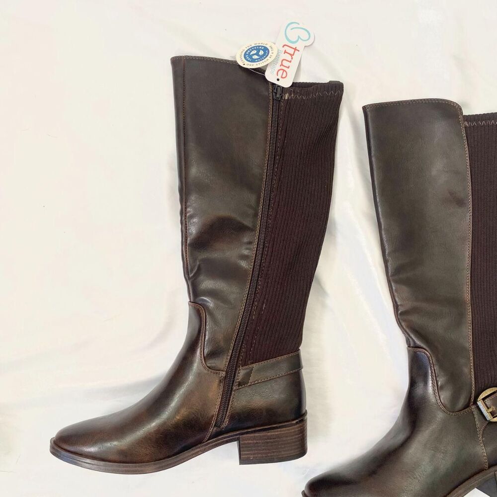 NWT Baretraps Mckayla Brown Faux Leather Wide Calf Knee-High Boots US 7 - Picture 3 of 8